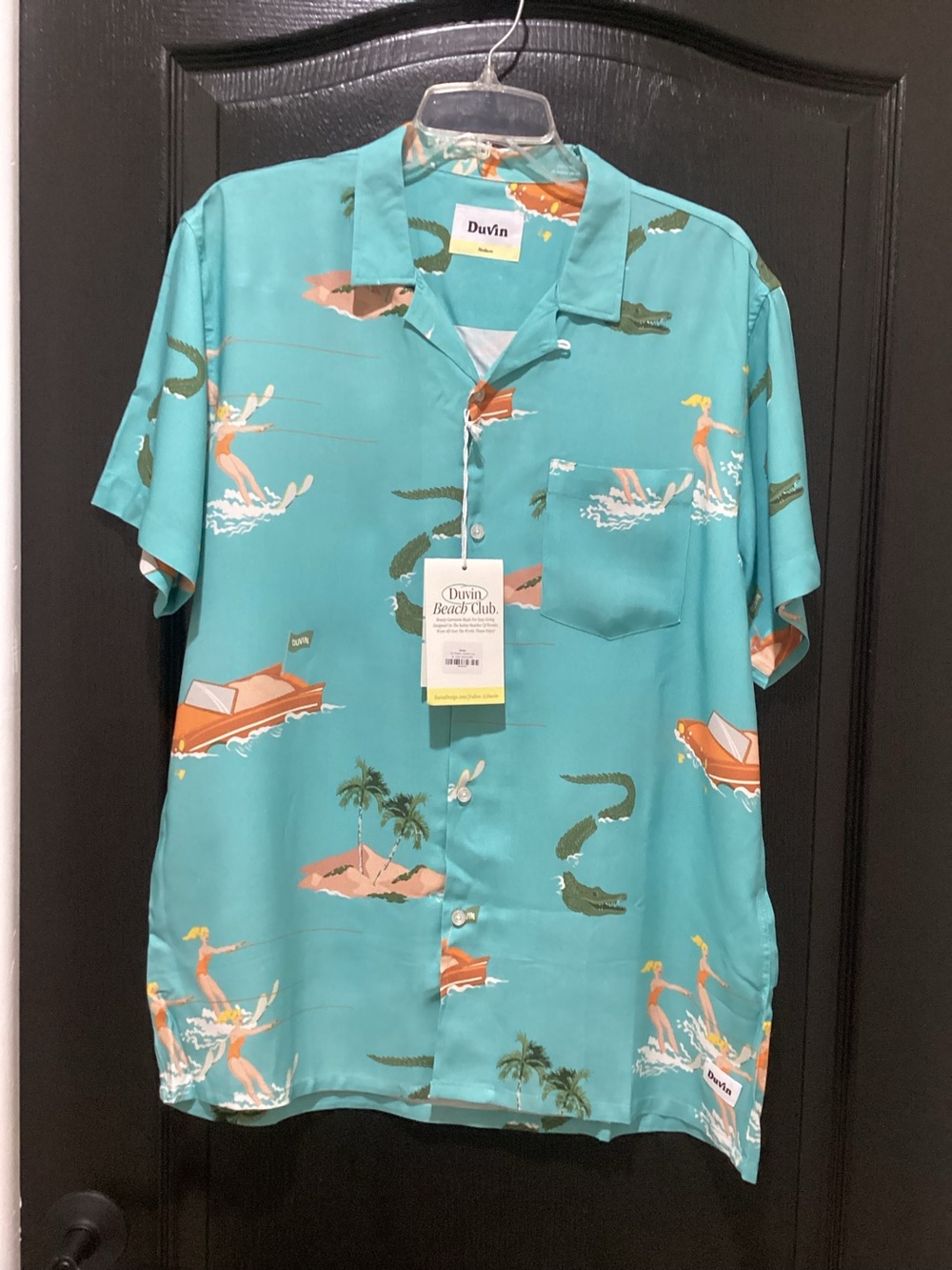 Duvin Men's Blue Tropical Cocktail Shirt Ski Babes